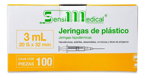 Jeringa De Plastico Hipodermica, 3 Ml 20 G X 32 Mm, Caja Con