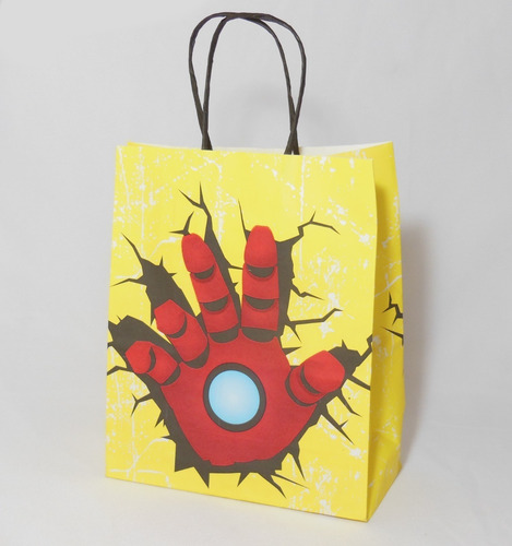 Imagem 2 de 2 de Sacola De Papel Kraft 18 X 8 X 22cm Homem Ferro 10 Unidades