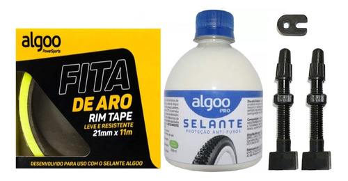 Kit Tubeless Selante 300ml + Fita Aro 21 Mm + Par Válvula