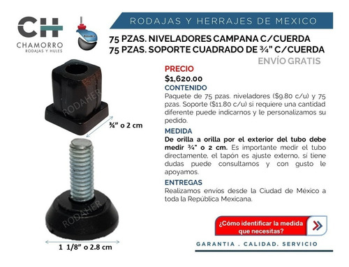 Soporte Cuadrado De 3/4 C/cuerca Y Nivelador Campana Paq. 75