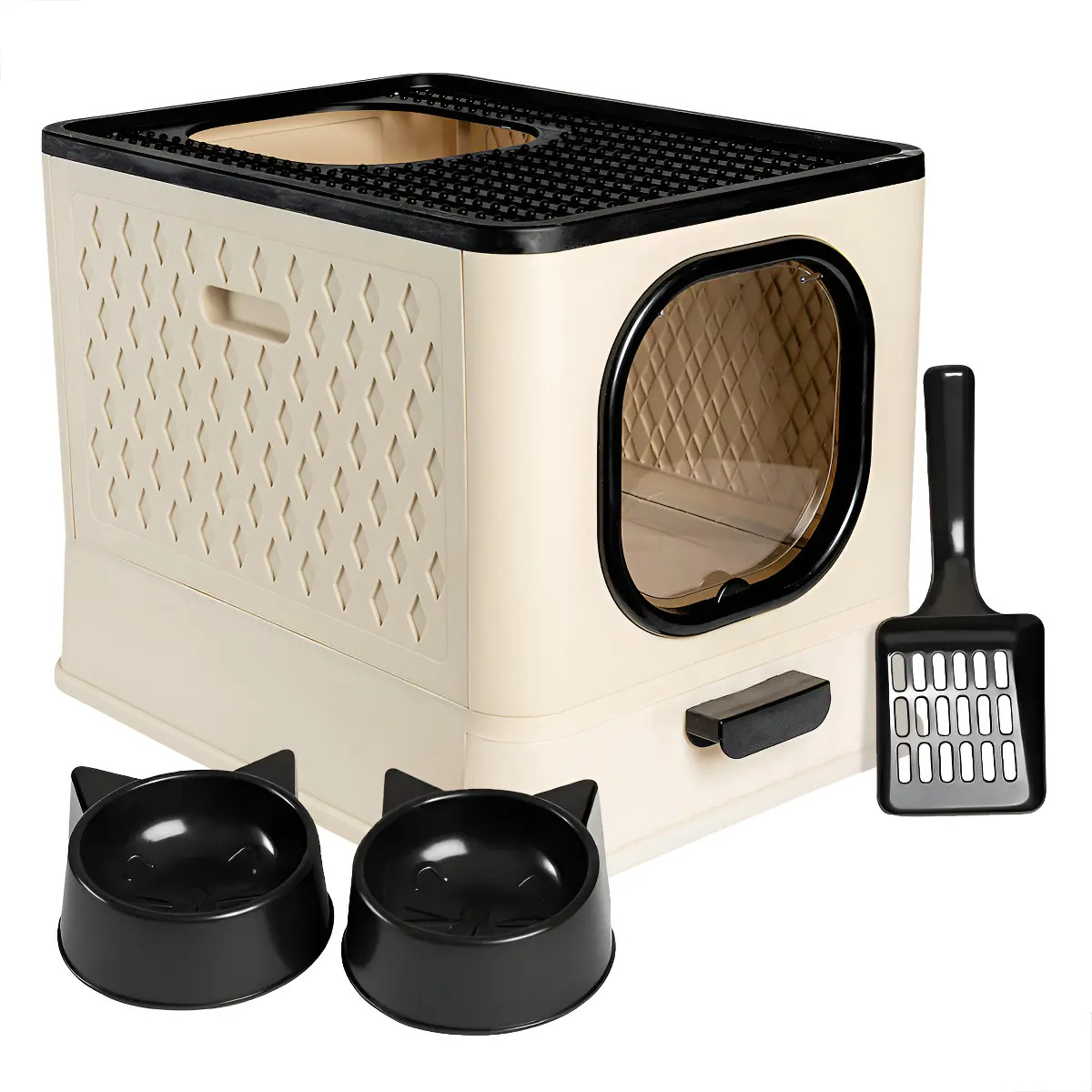 Caixa De Areia Para Gatos Fechada Grande Furba Sandbox Luxo Bege