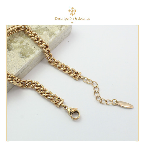 Pulsera Placa Unisex Cubana Swarovski Oro Laminado Moderna