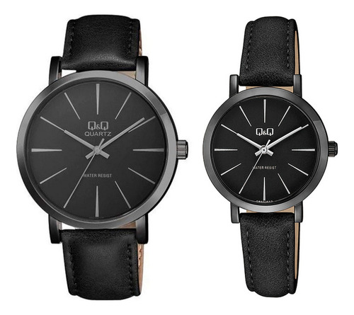 Relojes Pareja Duo Qyq Cuero Quartz Q&q Q892j422+ Estuche