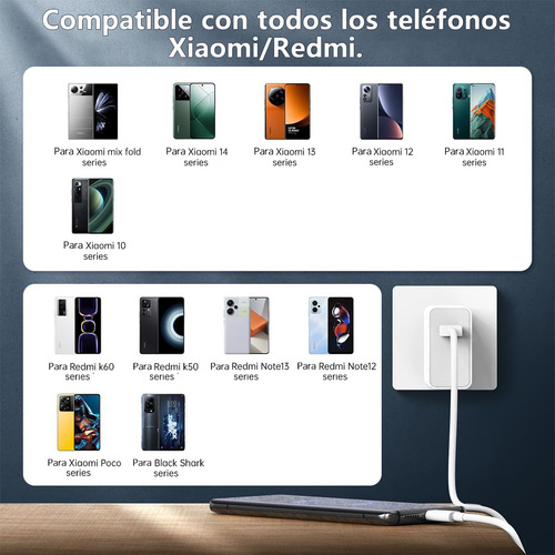 67w Cargador Carga Rápida Para Xiaomi Redmi Poco Para Xiaomi 11T 12 13T 14 15, Para Redmi Note 14 13 12 Pro, Cargador Turbo Y Cable USB C 1.5M Para Xiaomi Poco C75 C65 X7 X6 X5 Pro F6 2 piezas