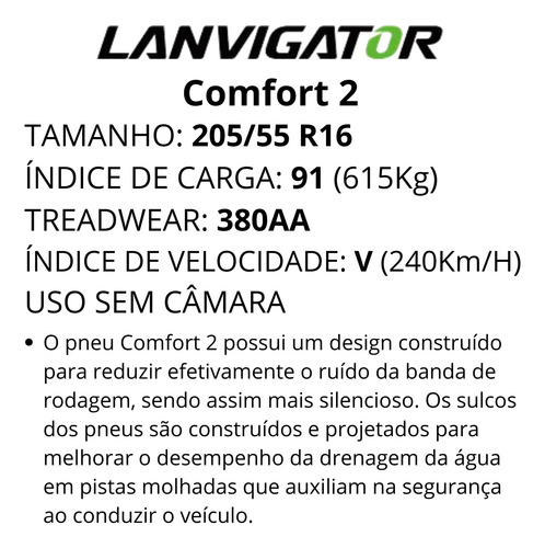 Pneu Lanvigator 205/55r16 91v Comfort 2 Vw Virtus Jetta Golf