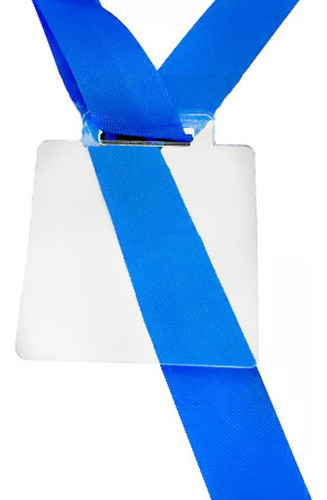 Kit 100 Medalhas Quadradas 4cm Acrílico 2mm Fita Azul