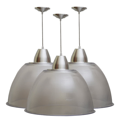 3x Pendente Prismatico Poptem 22 Canopla Grande Cristal