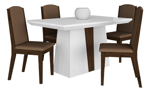 Mesa Com 4 Cadeiras Mali 1,36 Branco/imbuia/marrom - M A Cor Branco/imbuia/marrom 04 Desenho do tecido das cadeiras Suede