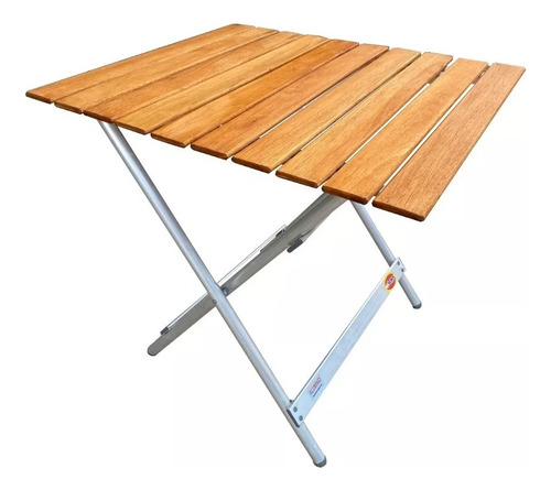 Mesa Aluminio Y Madera Plegable 75x66 Playa Jardin Camping