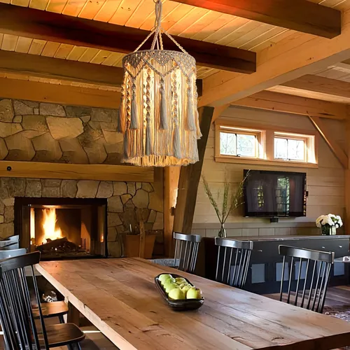 Lámpara Colgante Bohemia Hecha A Mano De Macramé Décor