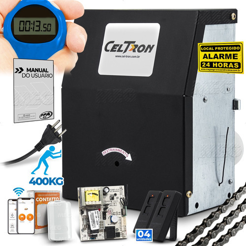 Kit Motor Wifi Corrente Celtron Até 9m Portão 400kg 4 Contr Cor Preto 220v