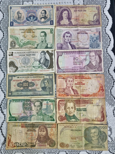 12 Billetes Colombianos Antiguos Colección 