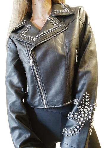 Campera Mujer Eco Cuero Importada Tachas Y Strass Tendencia 