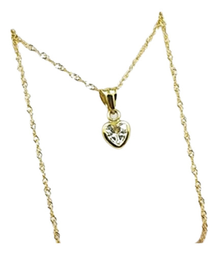 Conjunto Oro 18k Cadena Singapur 45 Cm Dije Corazón 0.4g A6