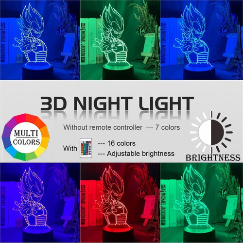 Anime Drogan Ball Vegeta Figura Led Luz De Noche 3d