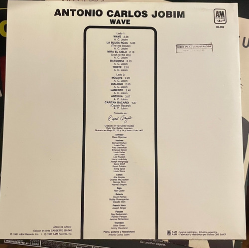 Tom Jobim Wave Tapa Del Vinilo Rehecha