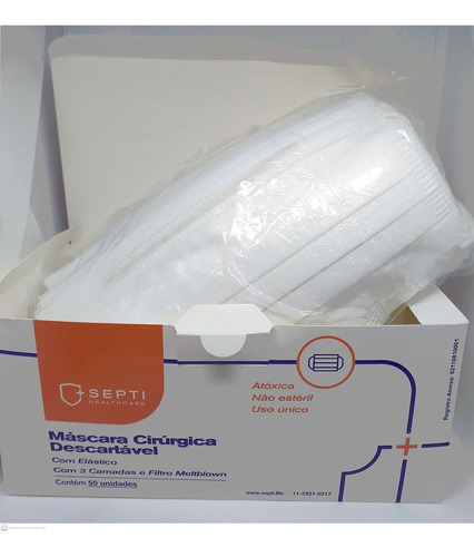 Imagem 4 de 9 de Kit 50 Máscaras Descartáveis Branca Tripla Clip Nasal Septi
