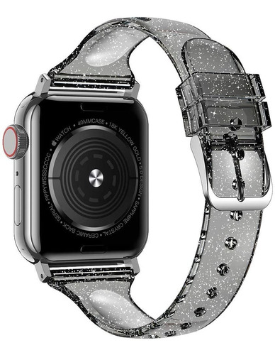 Correa Para Applewatch Glitter 38/40/41mm Transp Negro