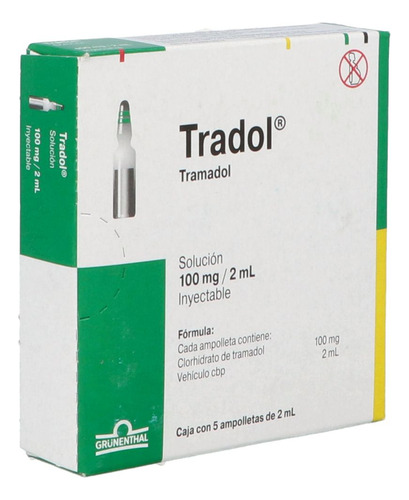 Tradol Solución Inyectable 100mg Caja Con 5 Ampolletas De 2