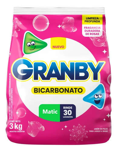 Jabon En Polvo Granby Matic Bicarbonato Rosas 3 Kilos