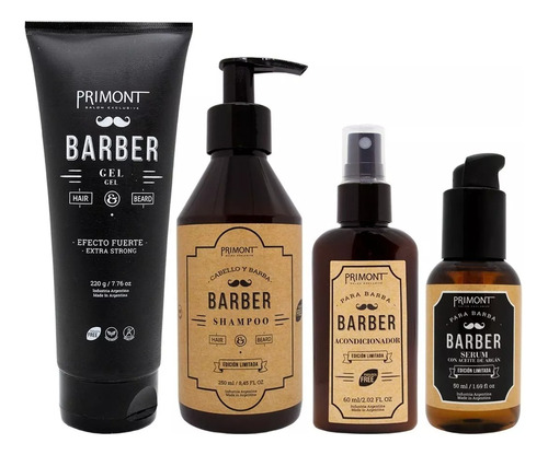 Primont Barber Kit Shampoo Acondicionador Serum Gel 6c