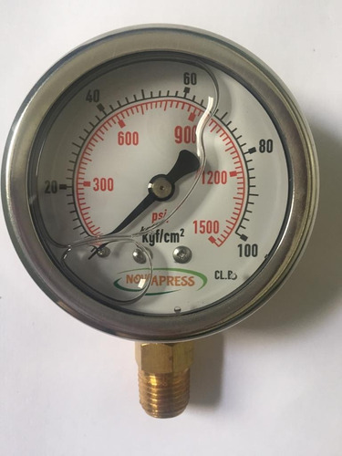 Manômetro Glicerina Caixa Inox 0-100 Kg: 1500 Psi R.1/4