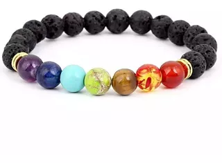 Pulsera 7 Chakras Yoga Piedra Volcanica Expandible Energia