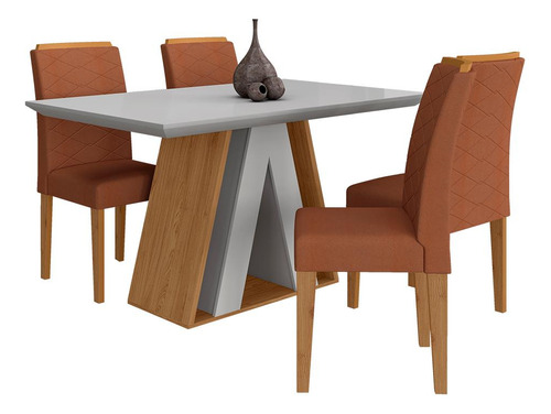 Mesa De Jantar 1,36 4 Cadeiras Suiça Cinamo/off/terrac - M A Cor Cinamomo/off White/terracota