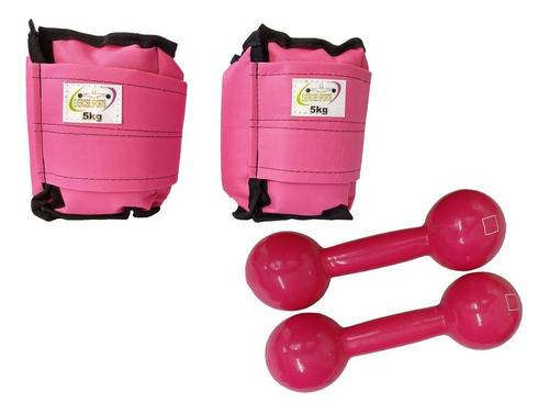 Imagem 1 de 3 de Tornozeleira / Caneleira 5 Kg + Halteres 5 Kg Feminino Rosa
