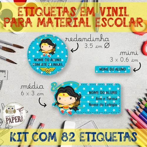 Imagem 6 de 10 de Kit Com 82 Etiquetas Escolares Em Vinil - Personagens =)