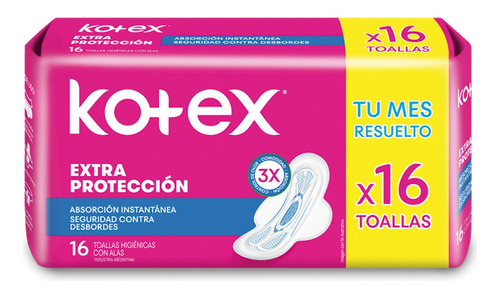 Toalla Femenina Kotex Extra Protección X 16