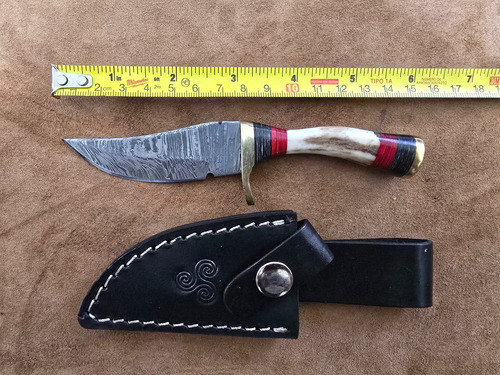 Cuchillo Para Camping Hecho A Mano Acero Damasco A30 Marrón Claro