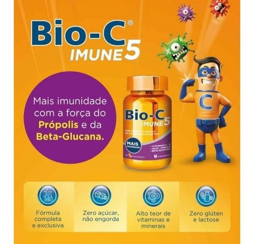 Kit C/3 Bio-c Imune5 Vitaminas C,d,zinco E Própolis 30 Comp.