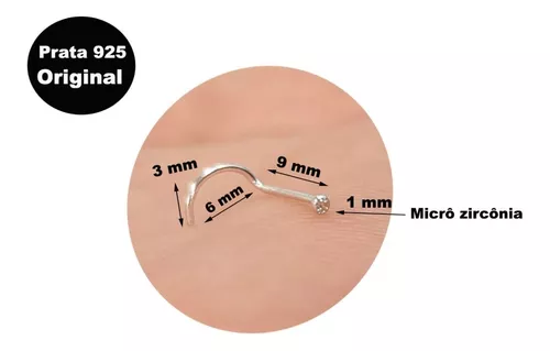 Piercing Nostril Nariz Prata Legítima 925 ZIrcônia 1mm Brilhante - VISUJÓIAS