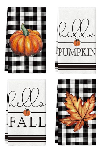 Artoid Mode Buffalo Plaid Pumpkin Hello Fall Kitchen Towels 