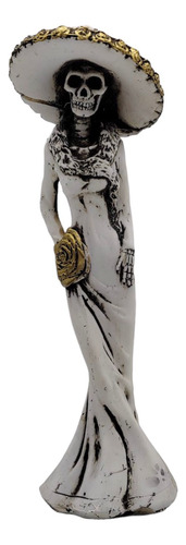 Estatua Catrina Con Sombrero - Réplica Genérica 20 Cm Hueso
