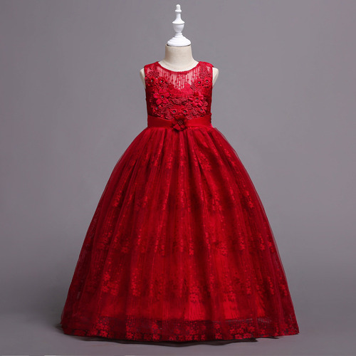 Vestido De Princesa De Tul Con Encaje De Flores Para Niñas