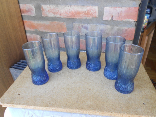 Juego De 6 Vasos De Jerez - Vidrio Azulado - Vintage