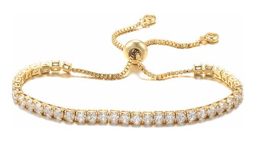 Pulsera Cristal, Bañada En Oro 18k Con Zirconias