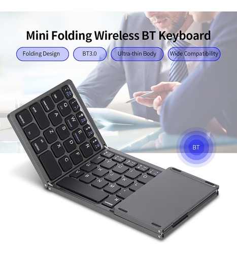 . Teclado Bt Inalámbrico, Mini Teclado Plegable, Portátil,