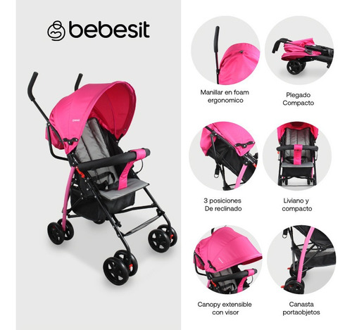 Coche Paseador Bebe Click Bebesit Color Rosa chicle