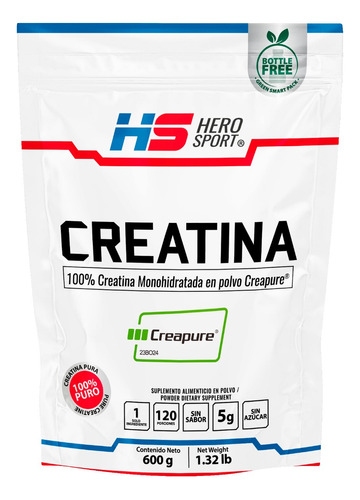Hero Sport Creatina Monohidratada Creapure 600g 120 Servs