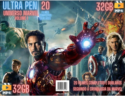 Vingadores Série Marvel Com 20 Filmes Volume 1 Pendrv 32gb