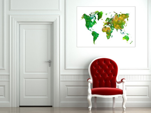 Cuadro 30x45cm Mapa Mundo Arte Colores Verde Amarillo