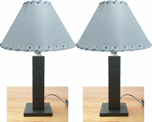 2 Veladores Madera Oscura Cosido Led Lampara Luz Noche 