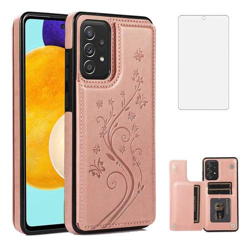 Funda Billetera Para Galaxy A52 + Protector Rosa