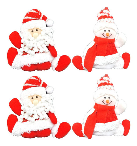 Kit Boneco De Neve E Papai Noel Vermelho E Branco 16cm 4 Un