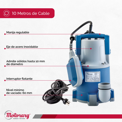 Imagen 5 de 10 de Bomba Desagote Agua Limpia Motorarg Sap 0.5 Hp