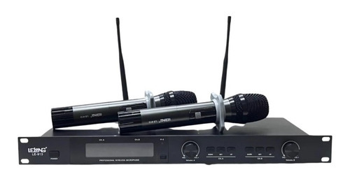 Microfone Uhf Digital Multifrequencia Duplo Uhf Le-913 Cor Preto