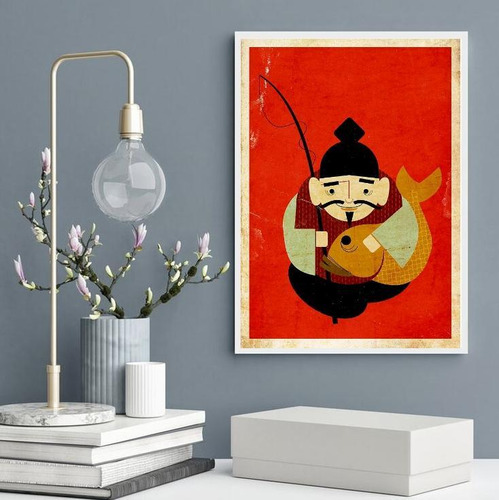 Quadro Deus Da Pesca Japonês- Ebisu 45x34cm - Com Vidro